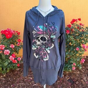 Y2k 2000s grunge skull graphic hoodie